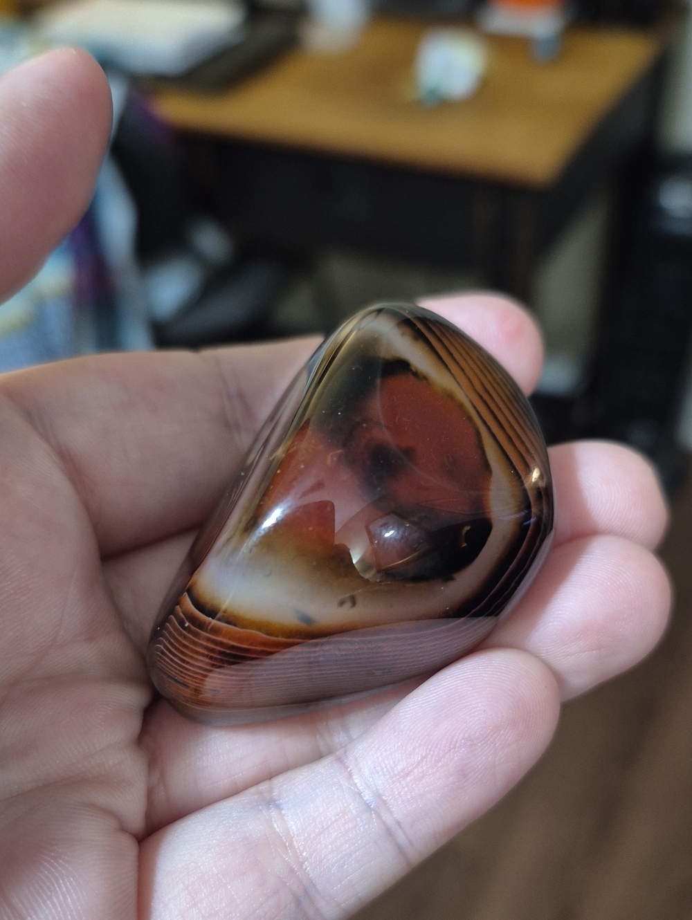 Polished Brown Agate Cabochon - Natural Brown and Cream Stone